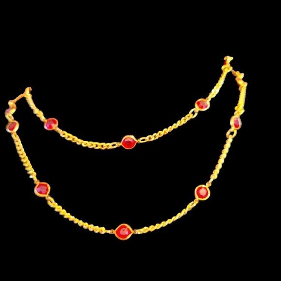 Vintage Necklace & Bracelet Set Gold With Red Stones - Picture 3 of 12
